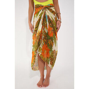 Lulus Oasis Seeker Orange Multi Floral Print Swim Cover-up Scarf - Size One Size